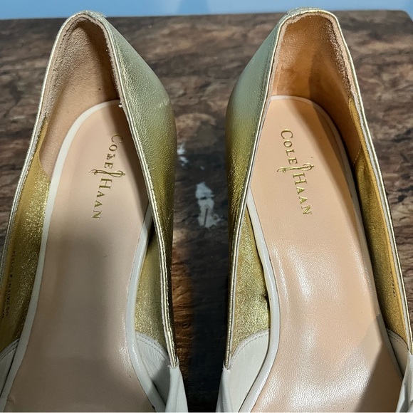 Cole Haan Women Sz 8B Nike Air Ava Open Toe Wedge Pumps Heel Sandals White Gold - Picture 4 of 11